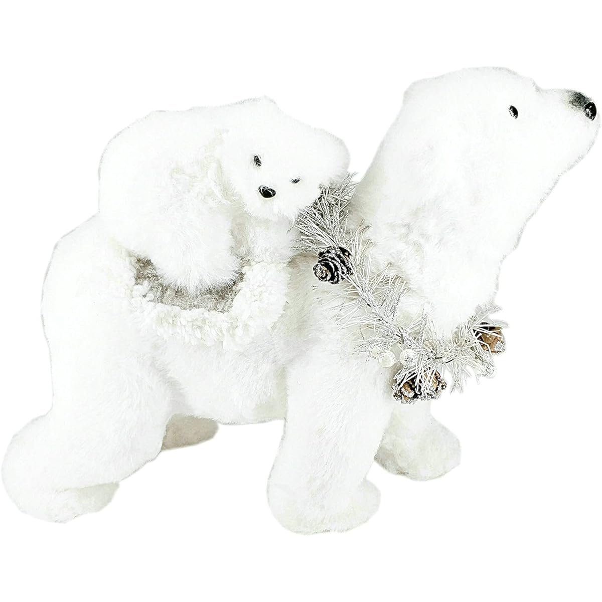 Nature Vibe 9.4" White Faux Fur Polar Bear Christmas Decorations Garland Christmas Polar Animals Baby Bear and Mama Winter Wonderland Decorations for Christmas Home Decor Festival Gifts