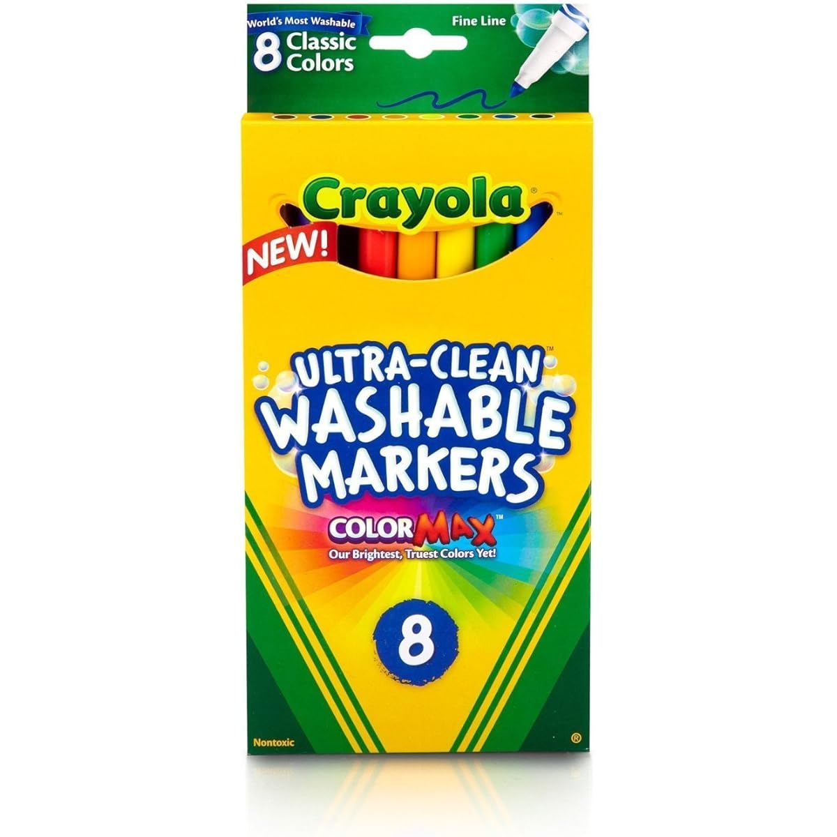 Crayola Ultra-Clean Washable Markers, Color Max, Fine Line Classic Colors 8 Ea (Pack of 6) by Crayola