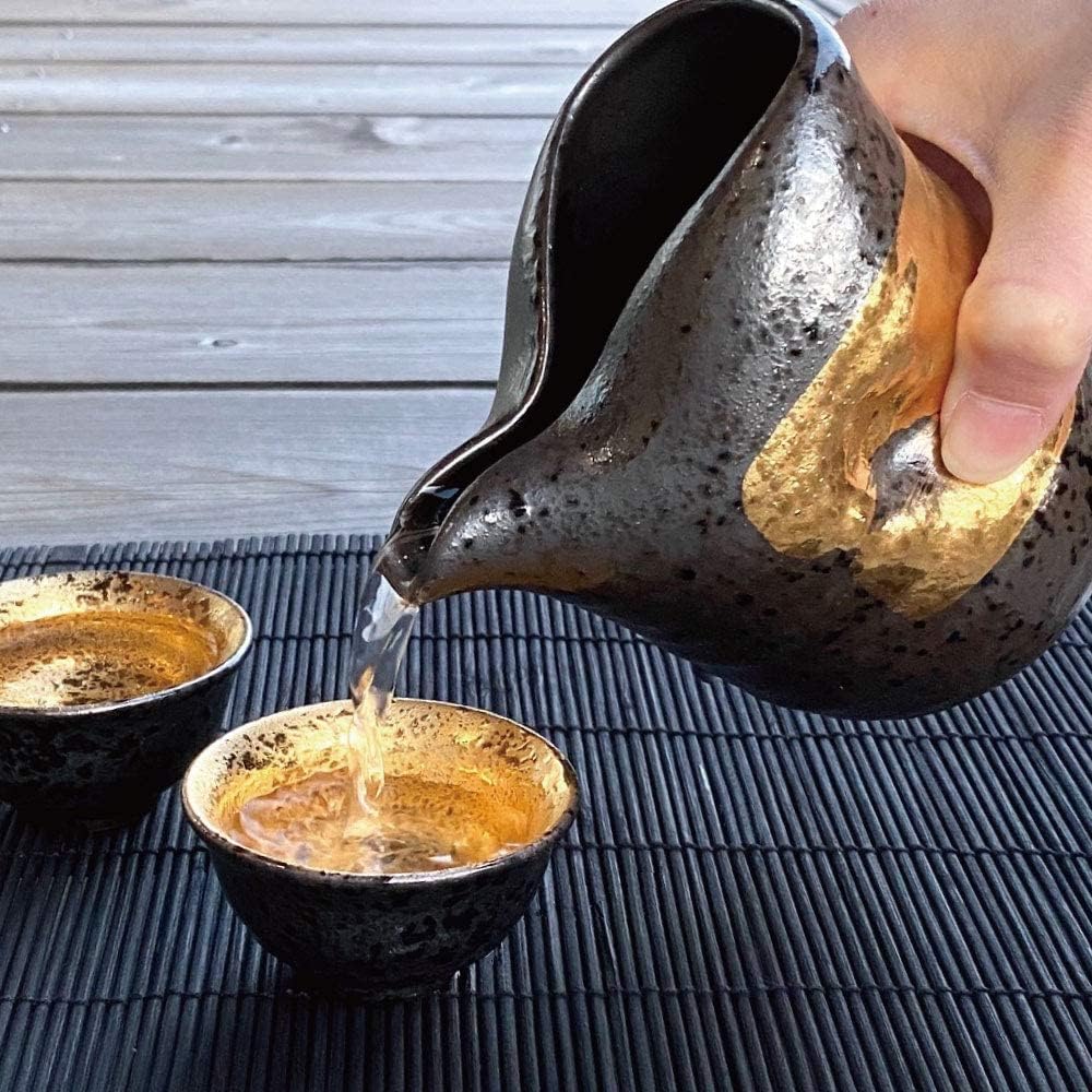 Sake Utensil Stylish Tokkuri Ochoko Set Cold Sake Tokkuri Sake 2.2 Cups Mino Ware Black Black Gold Gold Made in Japan Sake Cup Sake Cup