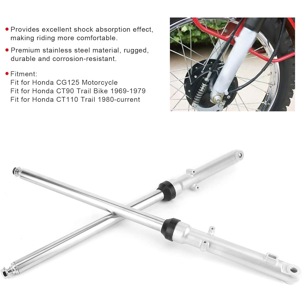 Akozon 2pcs Front Fork Oil Shock Absorber 27 Inch Stainless Steel Front Fork Tube Fits Honda CG125CT90CT110 Trail