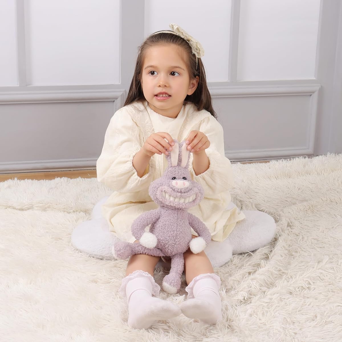 Apricot Lamb Toy Plush Toy Smile Purple Rabbit Stuffed Animal Soft Cuddly Great for Kids 9.5 Inch