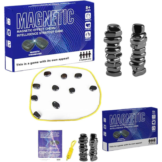 2024 Newest Magnetic Chess Game, Upgraded Fun Tabletop Magnet Chess Game with Stones, Family Educational Board Chess Set, Portable Strategy Magnet Game for Kids and Adults (B: Rope)