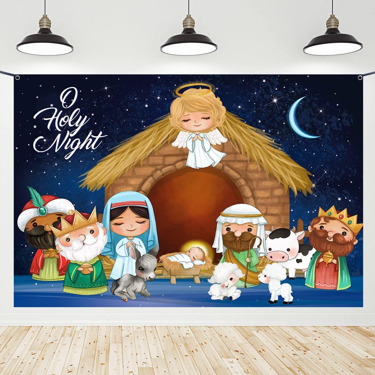 Lenyunge Manger Scene Religious Christmas Background Holy Nativity Christmas Large Background Supplies Jesus Holy Night Religious Christmas Decoration
