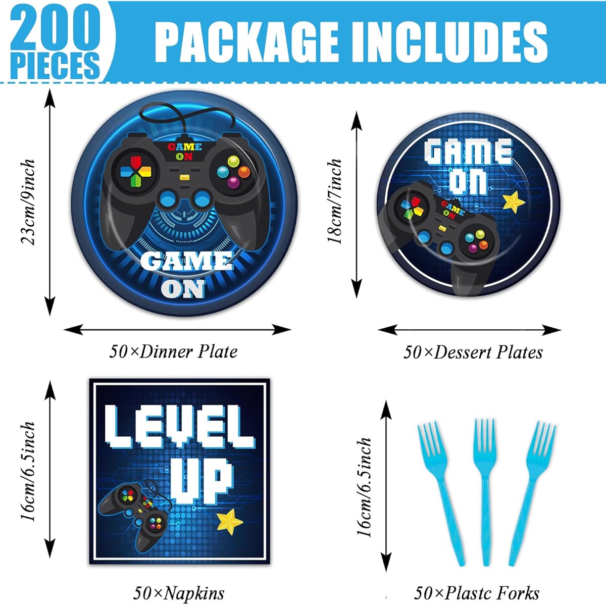 gisgfim 200pcs Video Game Party Supplies Paper Plates Napkins Game Party Birthday Decorations for Kids Games for 50 People