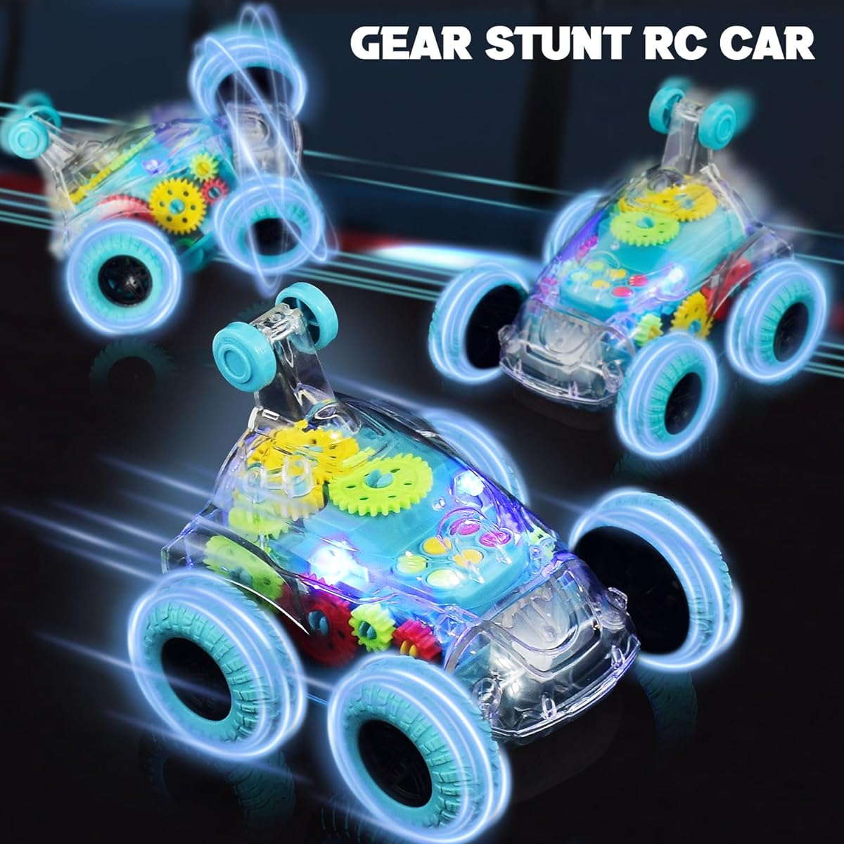 GEERAY Toy Car for Boys 4-6 Remote Control Car for Toddlers 1-3 Radio Control Stunt Car for Kids 4WD 360° Rotation Toddler Radio Control Car with Cool Headlights