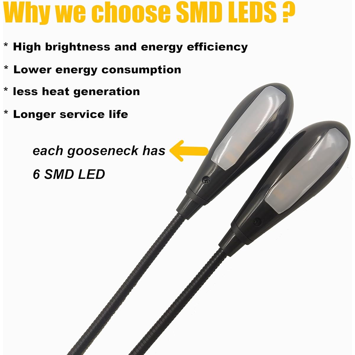 Music Stand Light Clip-on LED Book Light Dual Neck 6-LED Powered by USB and AAA Battery Portable Bedside Reading Light Adjustable Brightness Level