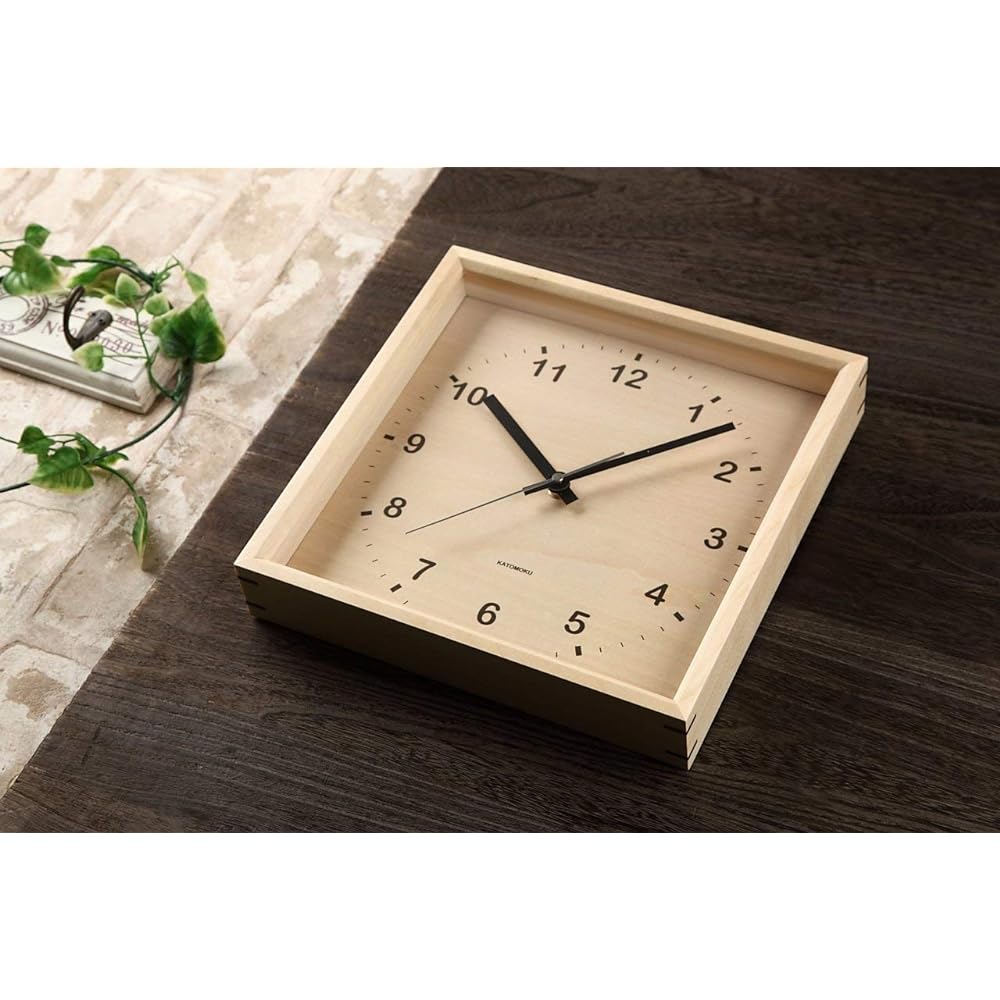 KATOMOKU square clock km-38N Wood Basswood Wall Clock Continuous Second Hand (Quartz Clock)