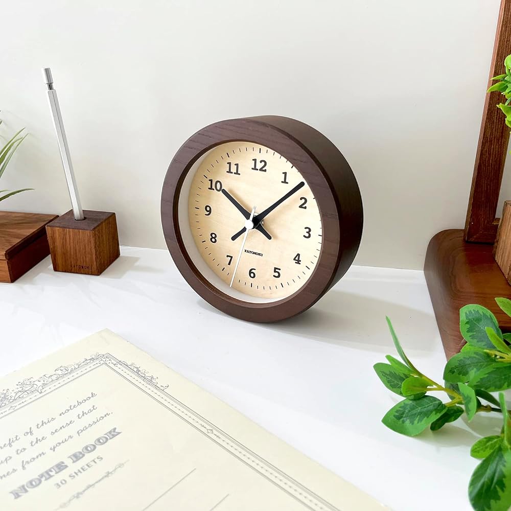 KATOMOKU Dual use clock 7 km-132BRRC Brown radio clock continuous second hand