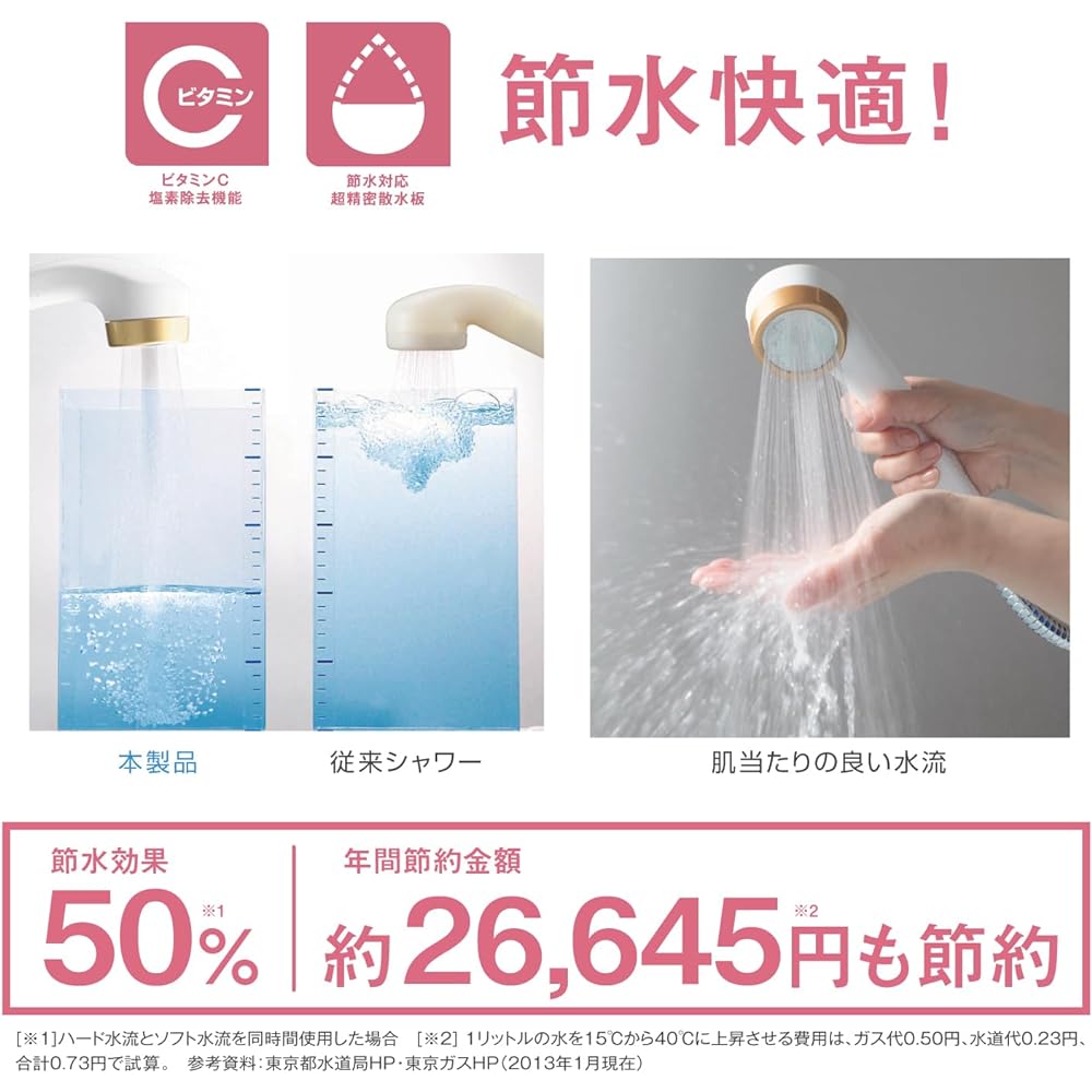Aramic Shower Head, Water Saving, High Water Pressure, Chlorine Removal, Protects Hair Beauty, Vitamin C Balls, 6 Pieces, Salon Style Shower, Skin Care, White, Made in Japan ASSB-K6