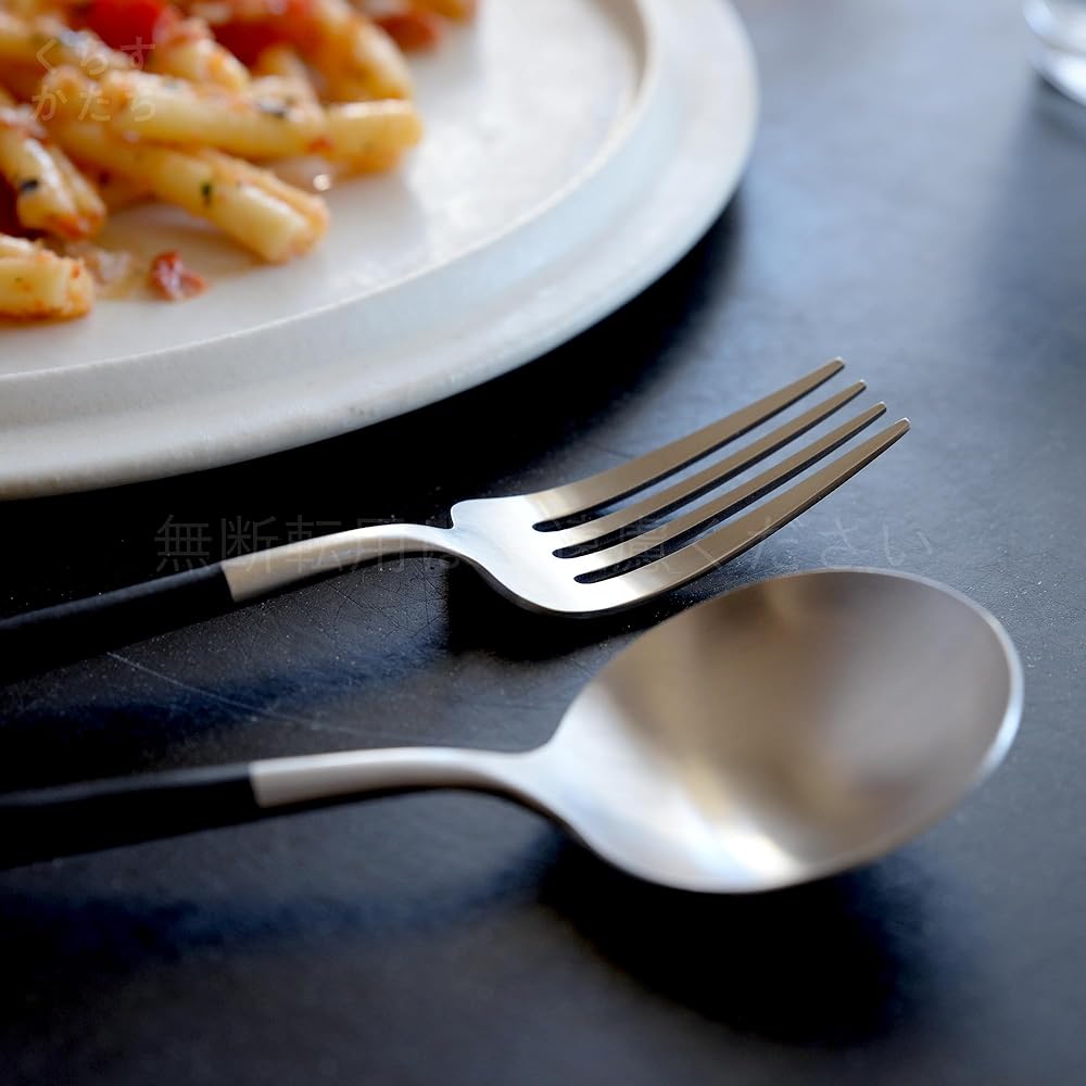 Genuine Cutipol GOA Black/Matte Silver Dinner (knife/fork/spoon 2 each) 6-piece set with genuine ribbon hanger in presentation box