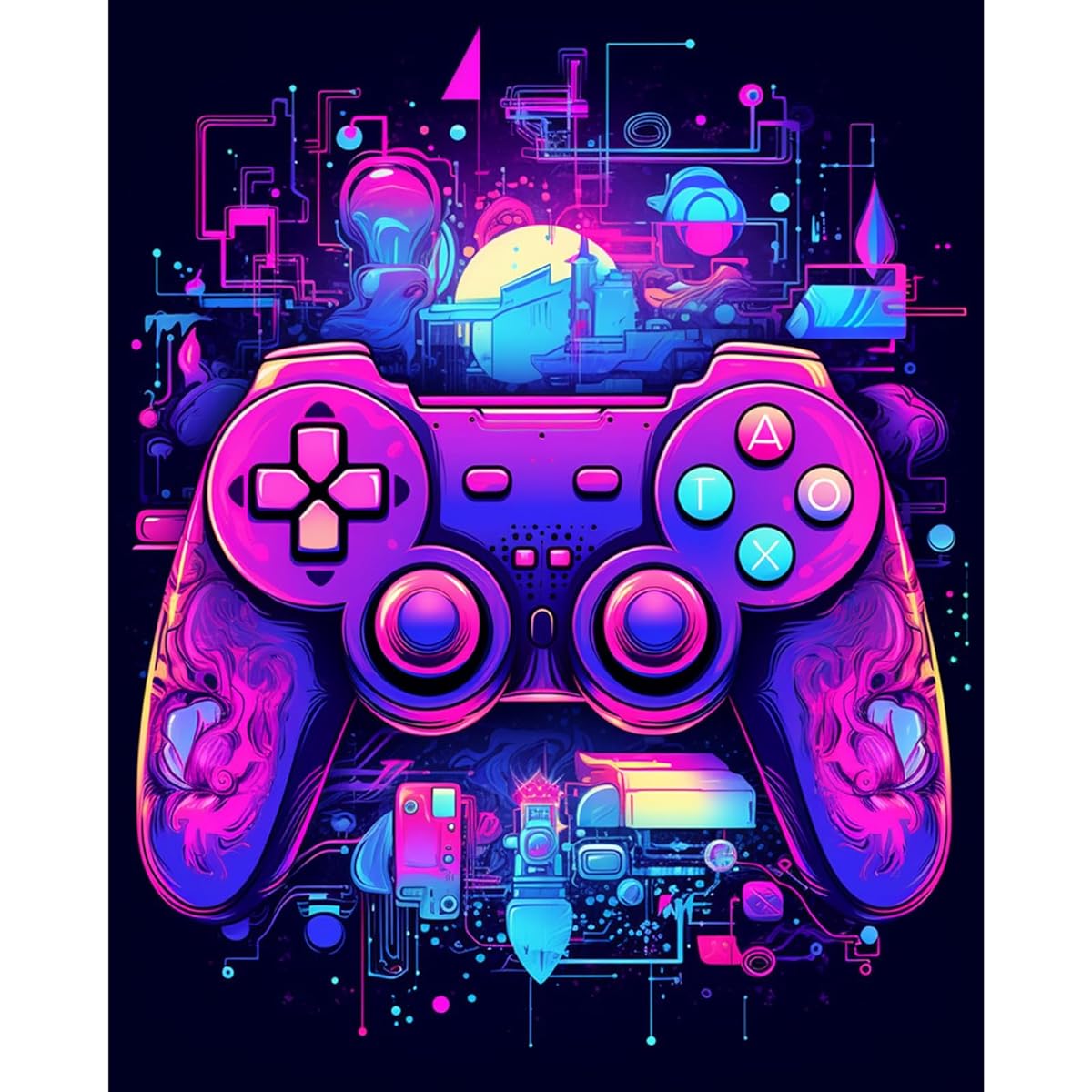 Paint by Numbers Adult Technology Game Controller Painting DIY Acrylic Watercolor Painting by Number Beginner Painting Art Craft Canvas Home Wall Decor (16x20 inch DIY Frame)