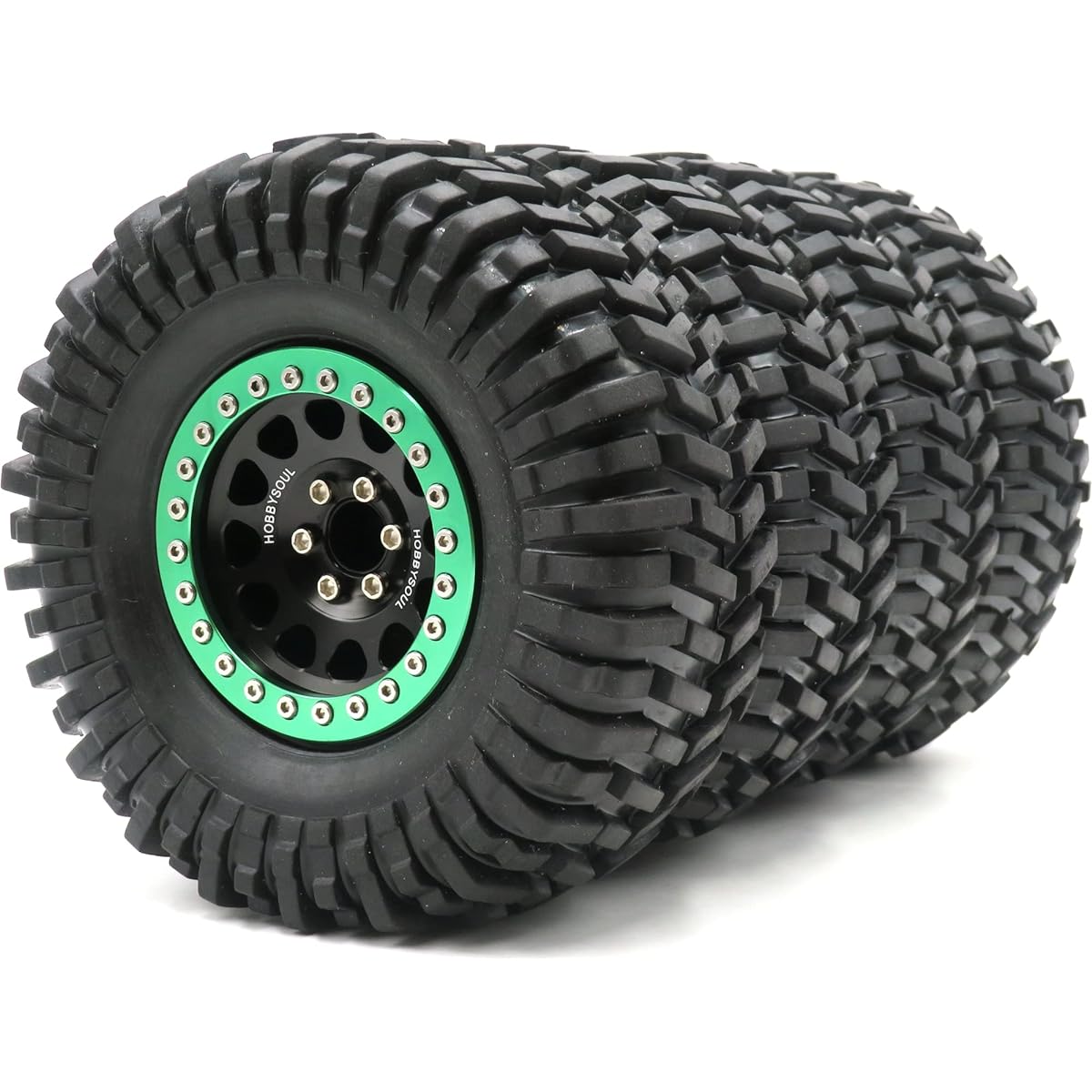 RC 2.2 Tires 125mm/4.92" Tall Tire & -10mm Negative Offset 2.2 Beadlock Wheel Rim Black Green for RC Mud Crawler Redcat Gen8 Everest Gen 7 Pro Axial Capra Wraith TRX4 (4 Pack, Pre-assembled)