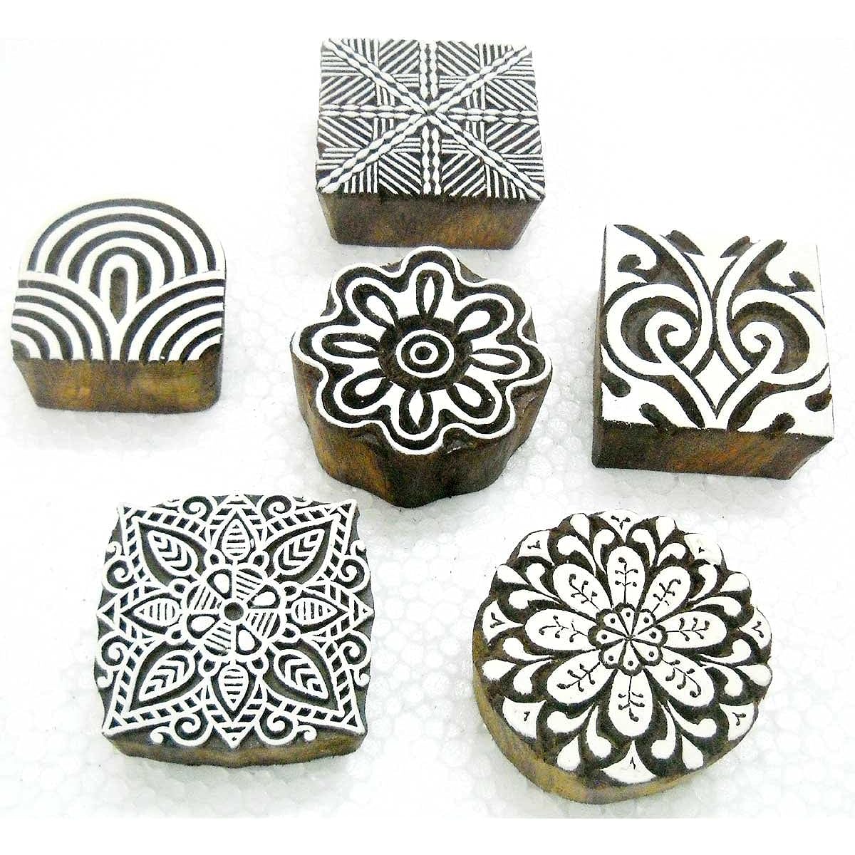 Wooden Block Stamp/Tattoo/Hand Carved Indian Textile Printing Blocks Set of 6 Unique Exotic Designs
