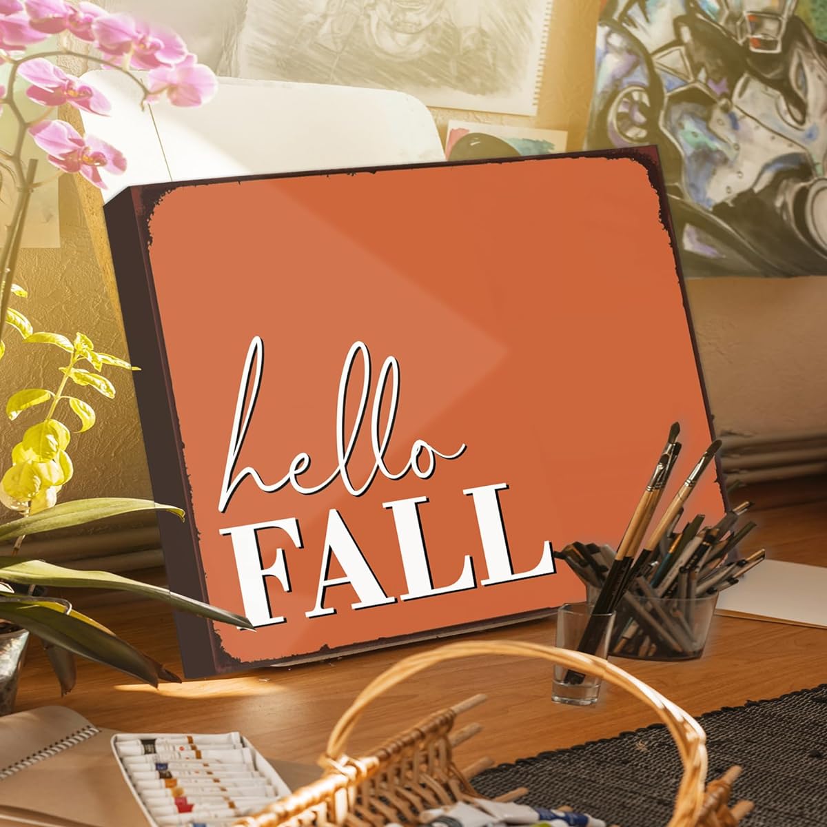 Feyerr Hello Fall Décor Minimalist Wall Art Canvas