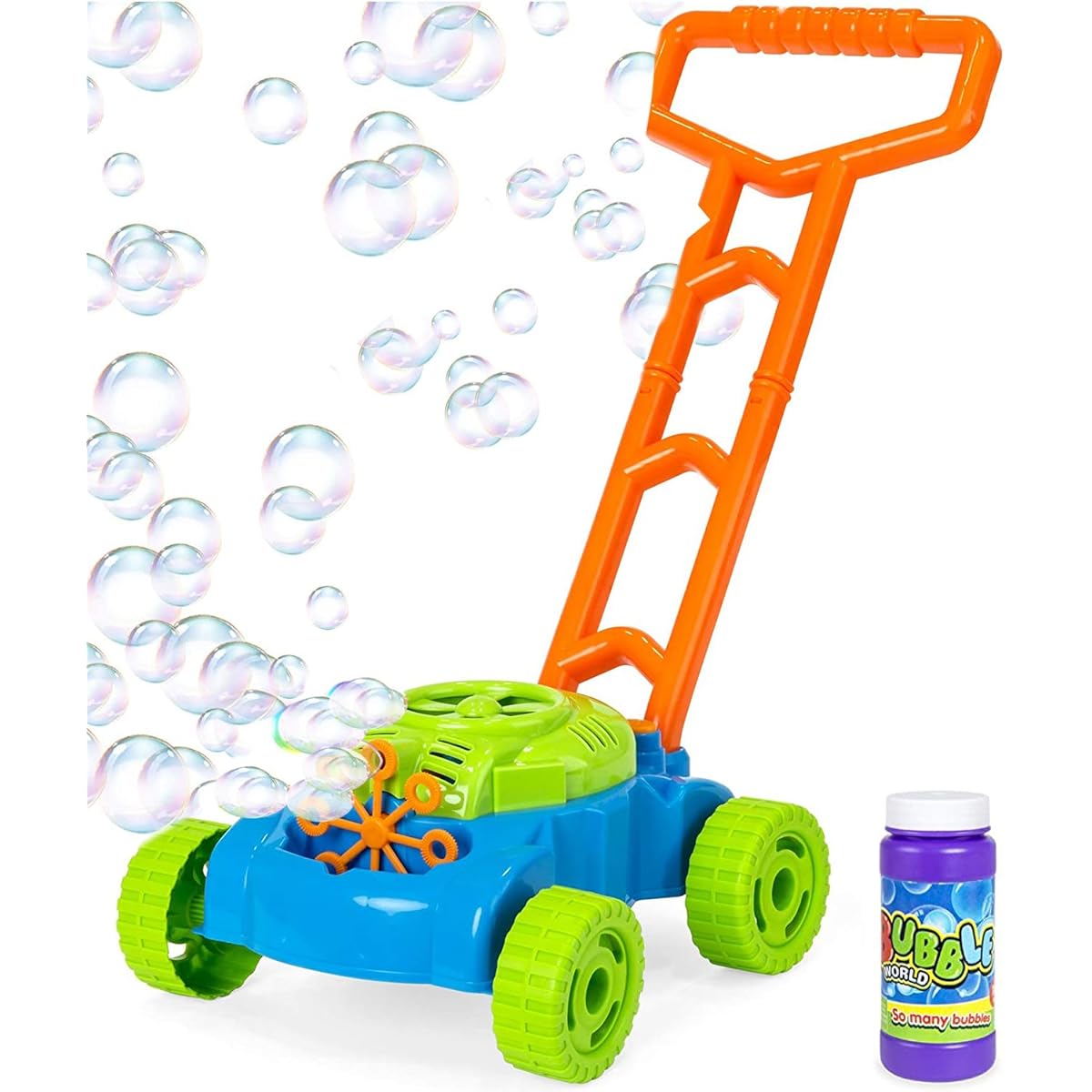 JMe Bubble Machine Toy - Automatic Bubble Blower Lawn Mower and Bubble Refill Bottle - Over 1000 Bubbles Per Minute Portable Bubble Maker for Kids Toddler Boys Girls Requires 3 AA Batteries