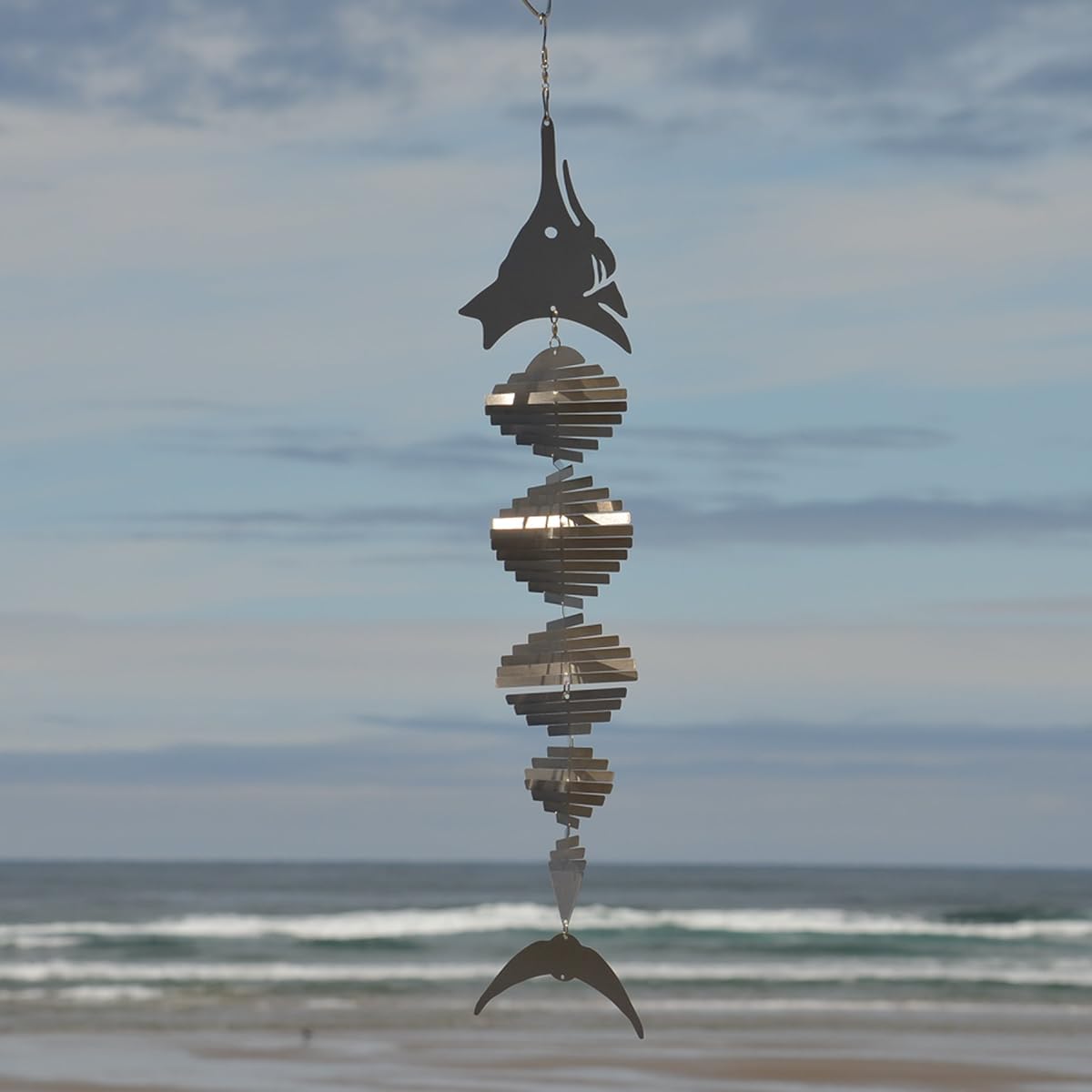 In the Breeze Fish Shimmer Helix Hanging Wind Spinner Stainless Steel Marlin 7062