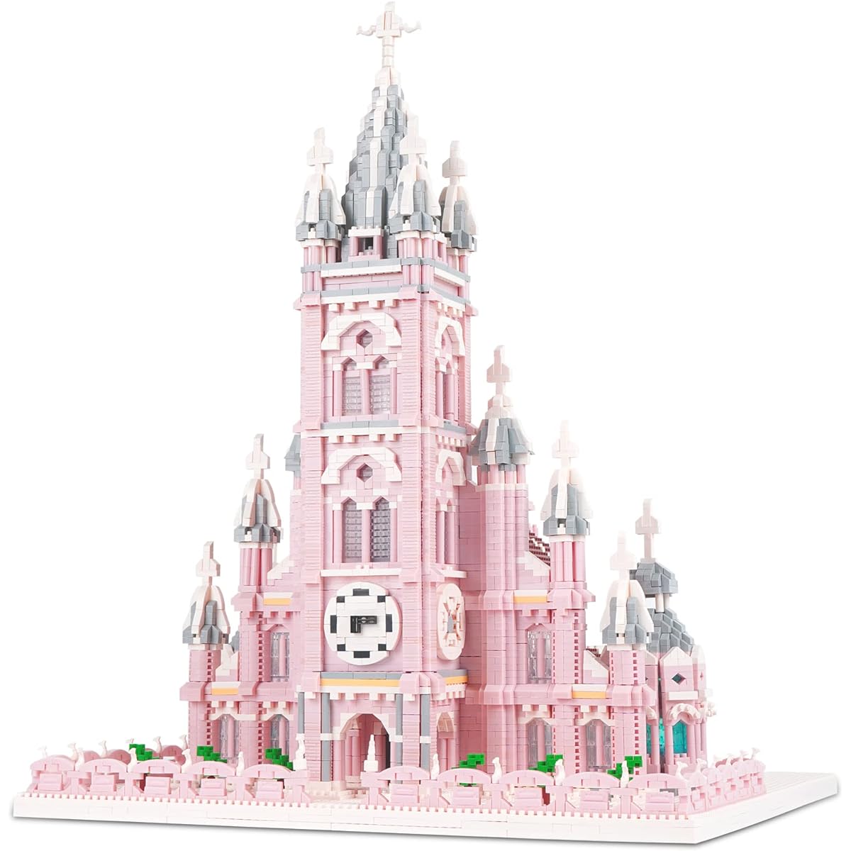Geniteen Micro Mini Building Blocks Pink Church Model Building Set Famous Architecture Model Assembly Kit 7017 Pieces