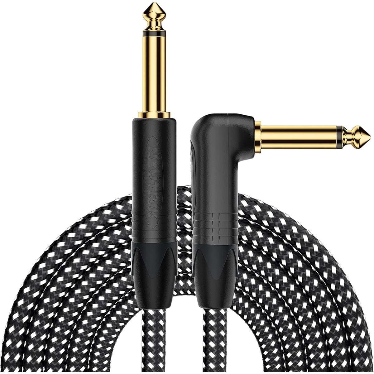 SPEAKFRIENDS 20ft Musical Instrument Cable Golden Neutrik Cord 1/4" Straight to 1/4 L Shape Guitar Cable for Professional Musicians