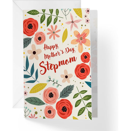 1Up Greetings Mother's Day Card for Stepmom, Floral Design, Help Animals in Need Card, 5"x7.5", Single Card with Envelope, Women Owned, Small Business, Made in the USA, MDSTEPMOM1