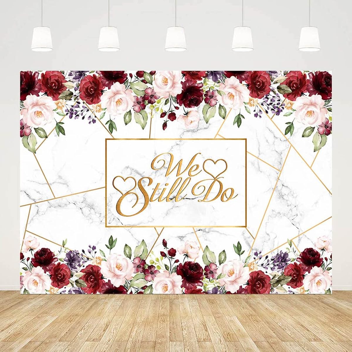 AIBIIN 7x5ft We Still Do Backdrop Wedding Anniversary Party Photography Backdrop White Marble Rose Gold Red Flower Romantic Wedding Anniversary Decoration Photo Props
