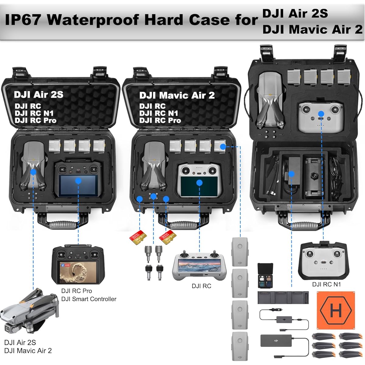 Lekufee Hard Carrying Case for DJI Air 2S Drone/Mavic Air 2 Drone Combo Quadcopter with DJI RC Pro or DJI Smart Controller and DJI Mavic Air 2 Drone Accessories [Drone Not Included] (Black Case)