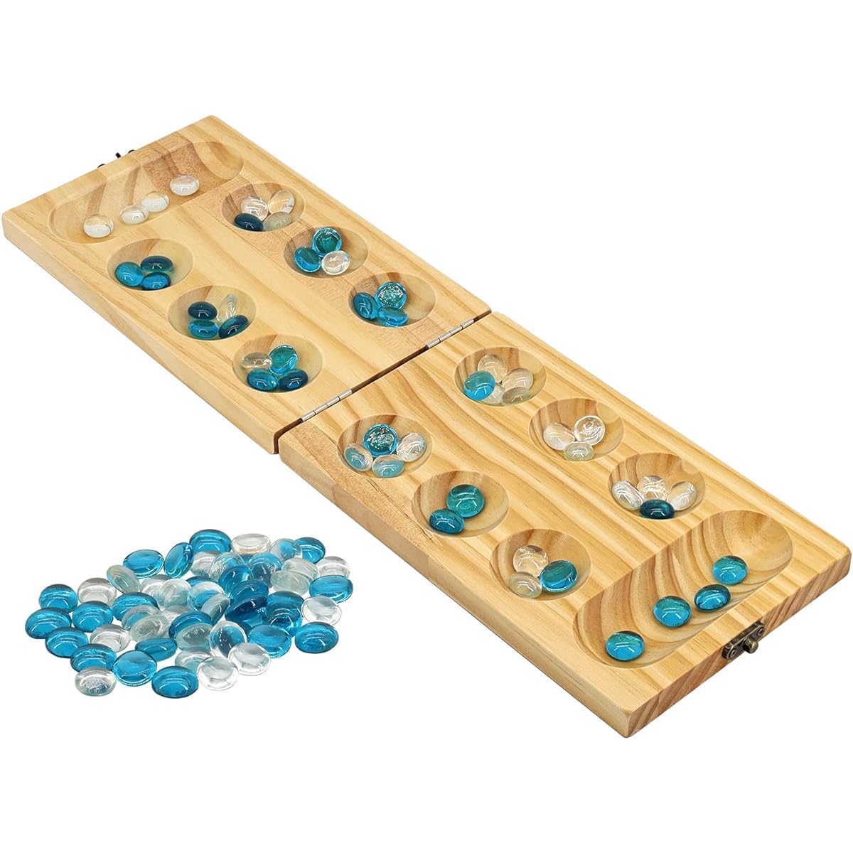 Wooden Mancala Board Game Set – Portable and educational 2-player strategy game for family fun and relaxation