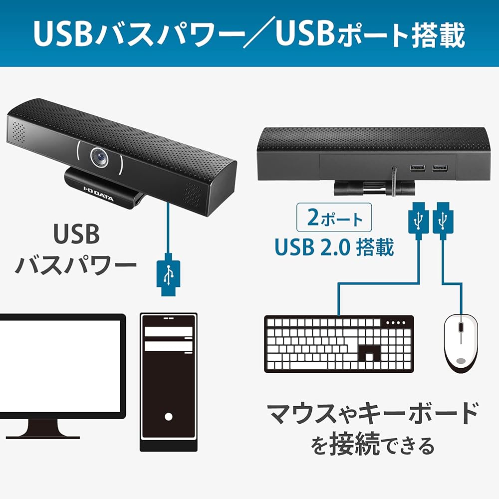 I-O Data USB Camera Integrated Microphone and Speaker Web Camera Voice Call Full HD Wide Angle Lens Echo Canceller Web Conference Zoom/Teams/Skype Compatible Japanese Manufacturer USB-AIOC1
