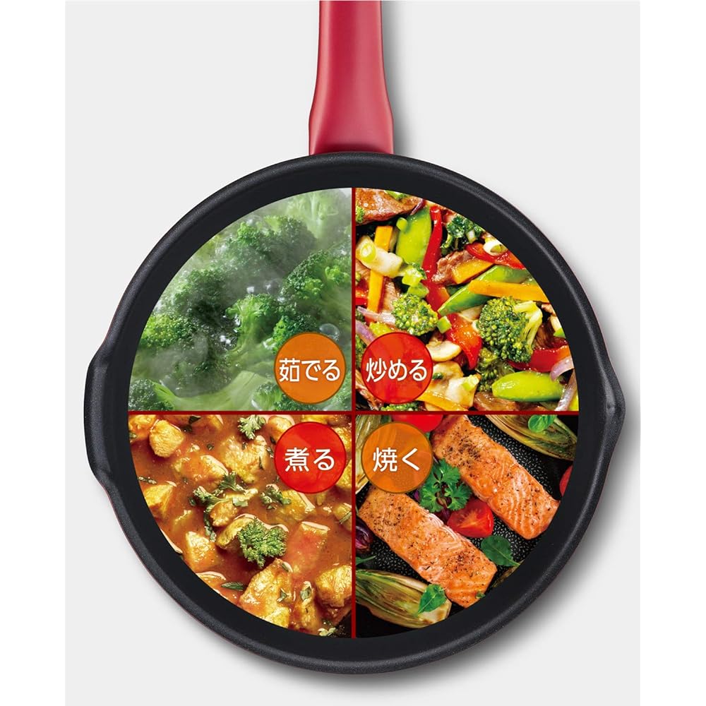 Tefal Stir Fry Pot 22cm Deep Frying Pan IH Compatible "IH Ruby Excellence Multi Pan" Titanium Excellence 6 Layer Coating G13675 with Handle T-fal
