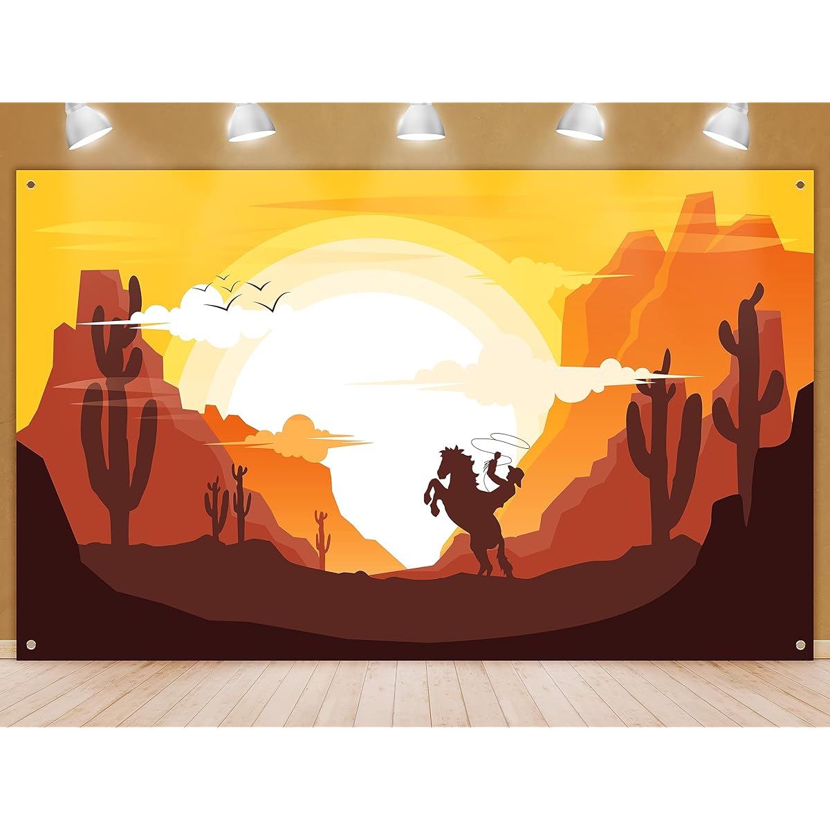 Western Cowboy Party Backdrop - Wild West Themed Background Decorations Canyon Rancho Horse Rodeo Sunset Birthday Decorations Banner Supplies for Kids Boys Children Photo Booth Background - 70.8 x 43.3 Inch