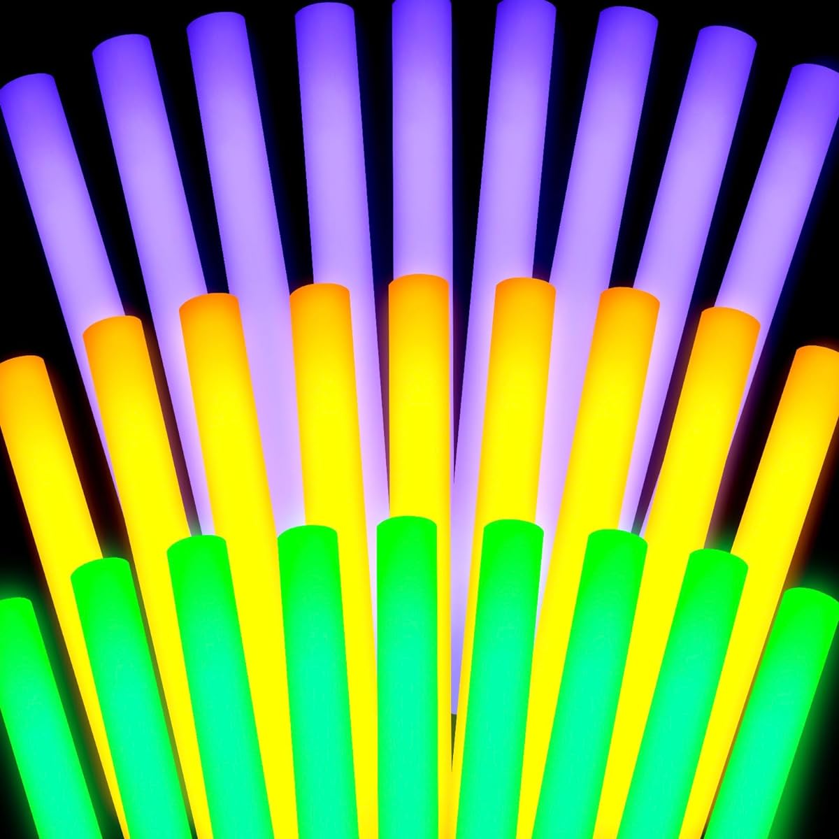 Retisee Halloween LED Foam Sticks 54pcs Bulk 16inch Green Yellow Purple Light Up Party Favors Glow in the Dark Party Supplies Halloween Party Decorations
