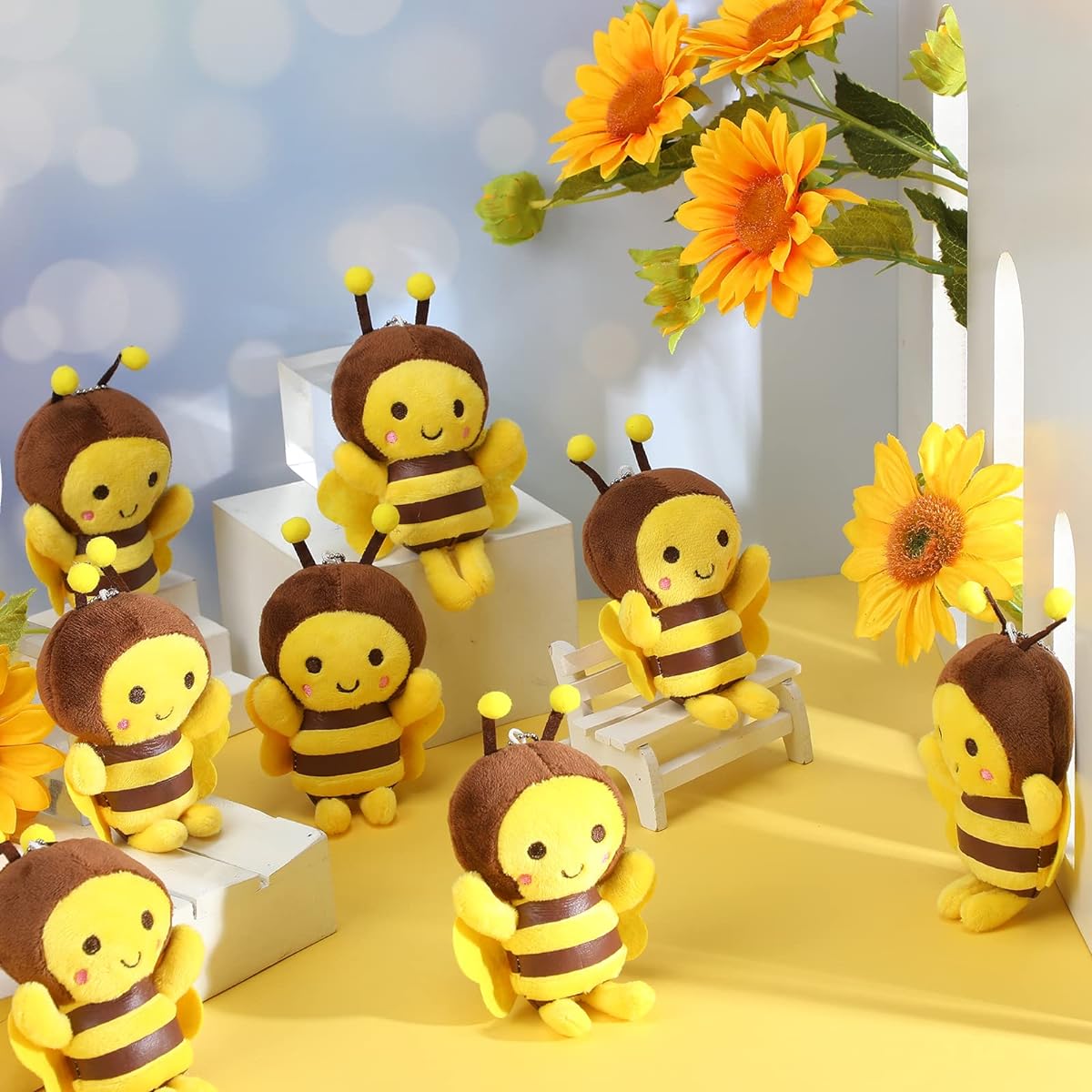 24pcs Stuffed Animals 5" Honeybees Plush Soft Honeybee Decorations Stuffed Bees Party Decorations Bee Plush Toys Birthday Party Decorations Gift Supplies Keychain DIY