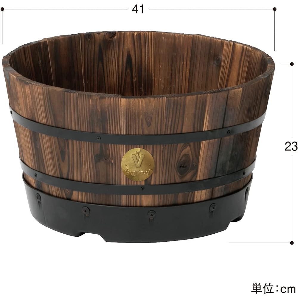 Takasho Wood Barrel Planter Shallow L PPW-01LN Depth 41 x Height 23 x Width 41cm Brown