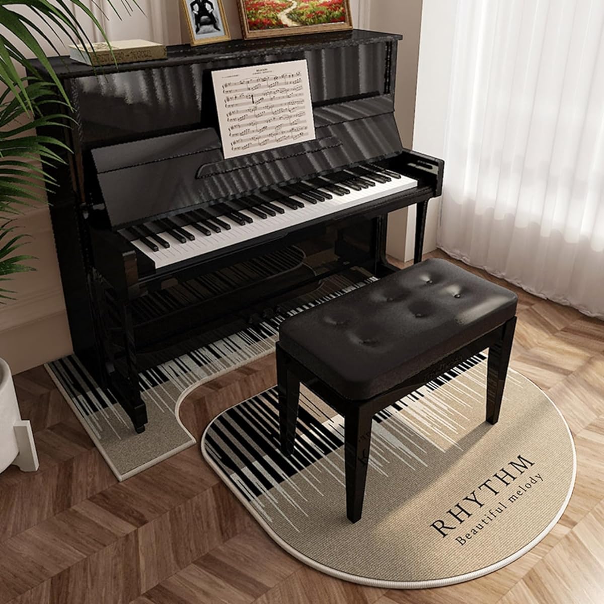 dedicated mat for electronic piano, rug, piano rug set, entrance mat, 4mm thick, carpet, flooring mat, easy to clean, thin, non-slip, scratch-resistant, dust mite-resistant, washable, bass drum, musical instrument, concave 70*160cm + irregular 110*110cm