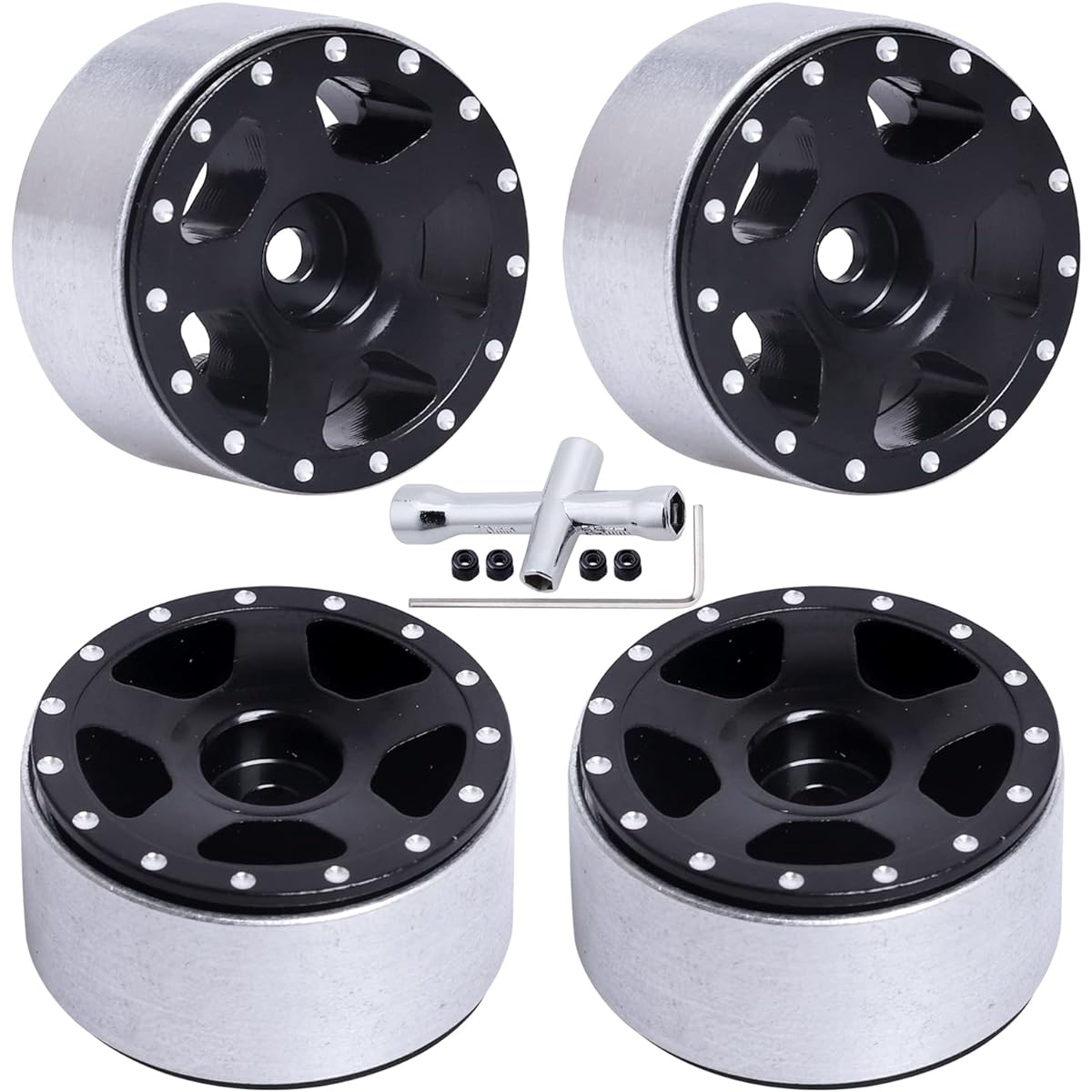 4pcs Aluminum Alloy RC Beadlock Wheel Rims for 1:24 Axial SCX24 AXI90081 AXI00001 AXI00002 Deadbolt RC Crawler Car Upgrade Accessories (Type 1)