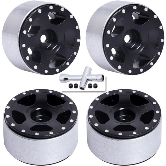 4pcs Aluminum Alloy RC Beadlock Wheel Rims for 1:24 Axial SCX24 AXI90081 AXI00001 AXI00002 Deadbolt RC Crawler Car Upgrade Accessories (Type 1)