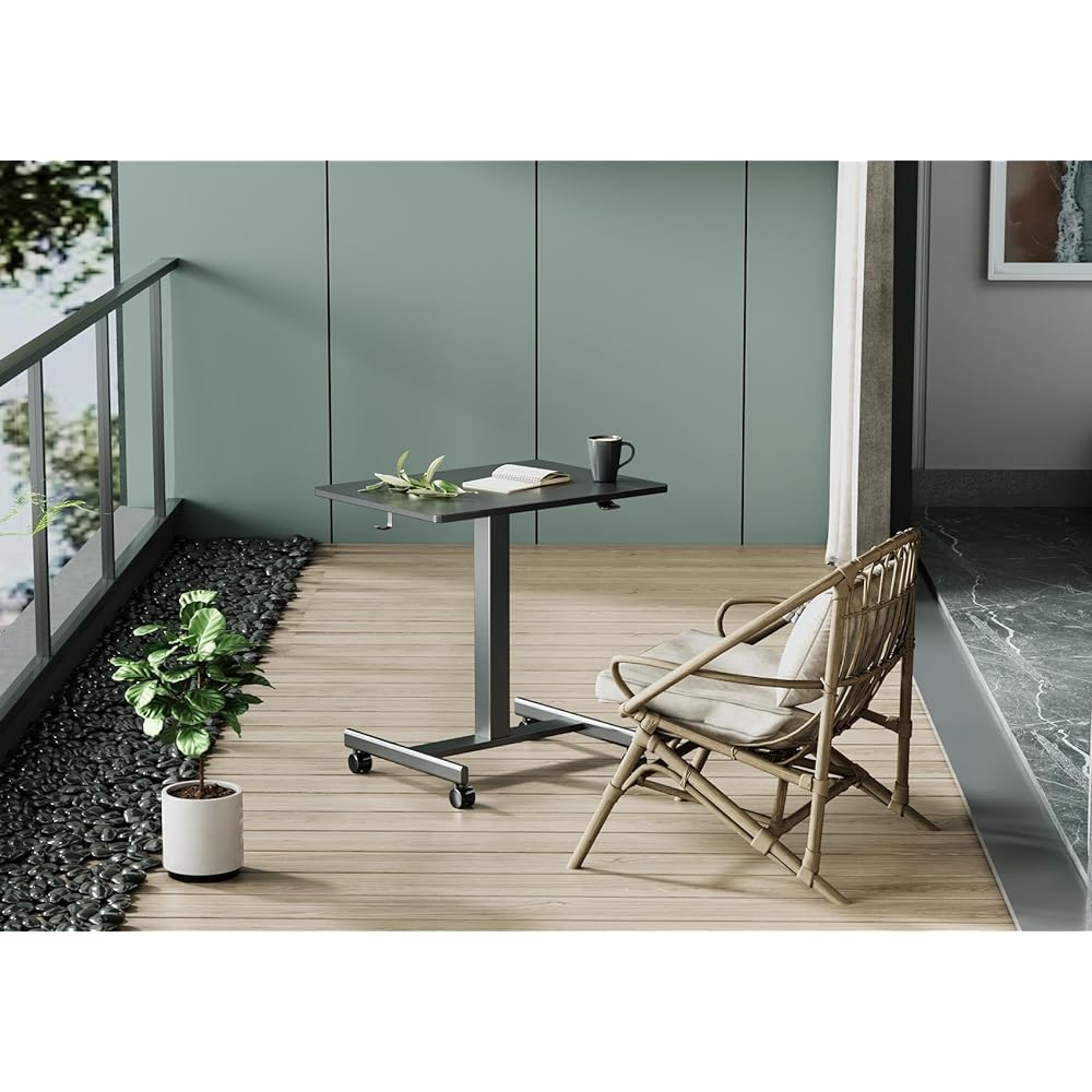 Claiks Height Adjustable Desk, Gas Pressure, Standing Desk, Height Adjustable Table, Width 65cm x Depth 48cm, Telework, Office Desk, Work from Home, Computer Desk, Height Adjustable, Cassette Included, Black Frame/Black Top