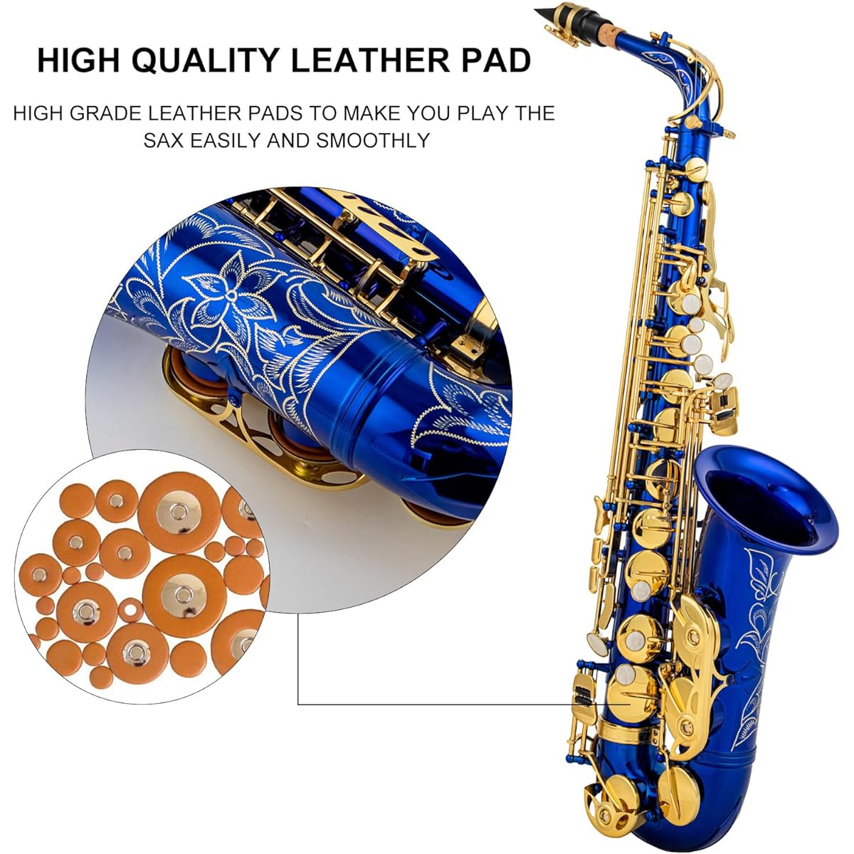 Btuty Eb Alto Saxophone Brass E Flat Saxophone 802 Key Type Woodwind Instrument with Cleaning Rod Cloth Gloves Strap Padded Case… (Blue)