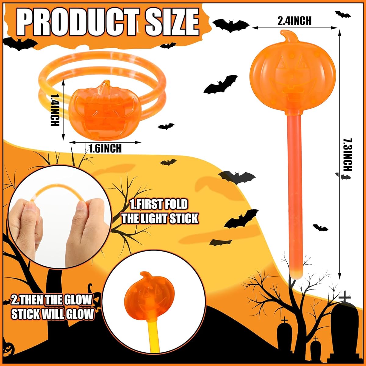 Libima 40pcs Halloween Glow Sticks Bulk 20pcs Orange Glow Stick Bracelets 20pcs Pumpkin Wands Glow in the Dark Sticks Halloween Decorations Birthday Gifts Trick or Treat Goodie Bag Stuffers