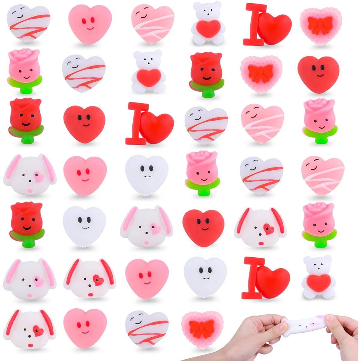 Valentine's Day Gifts for Kids 36 Pack Valentine Squishy Toys Boys Girls Valentine's Day Decorations Party Favors Stress Relief Squishy Toys Children School Classroom Replacement Prizes