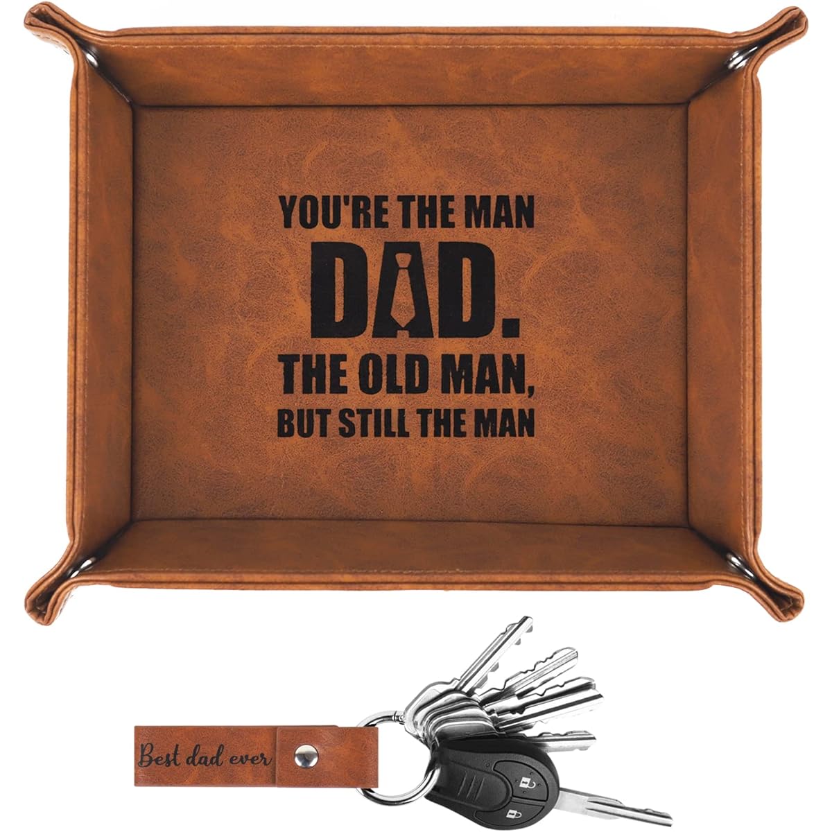 Gifts for Dad, Funny Birthday Gifts for Dad from Daughter Son Wife, Father's Day Gifts - PU Leather Valet Tray with Keychain