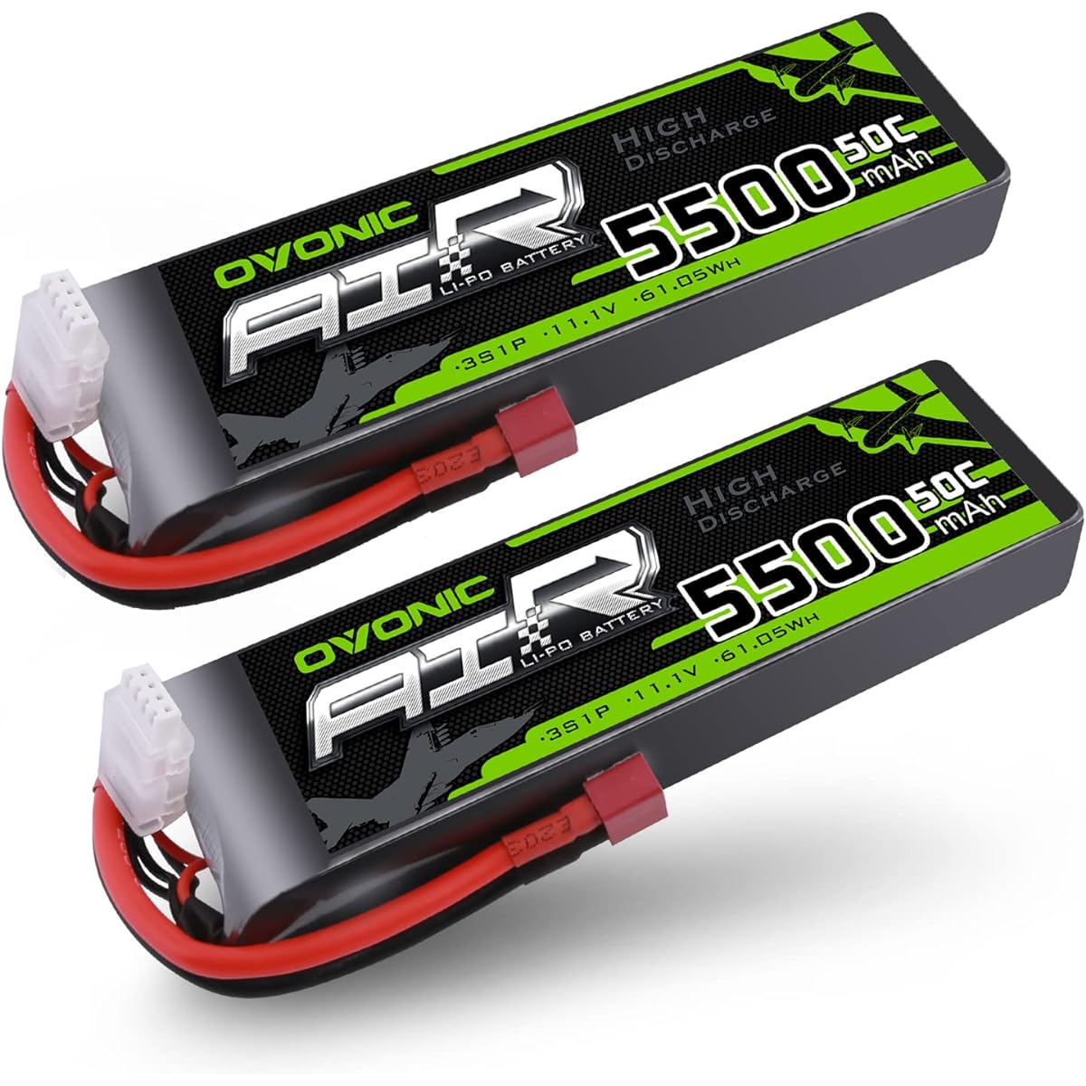 OVONIC 3s Lipo Battery 50C 5500mAh 11.1V Lipo Battery with Dean Style T Connector for RC Airplane Quadcopter Helicopter FPV Drone (2 Pack)