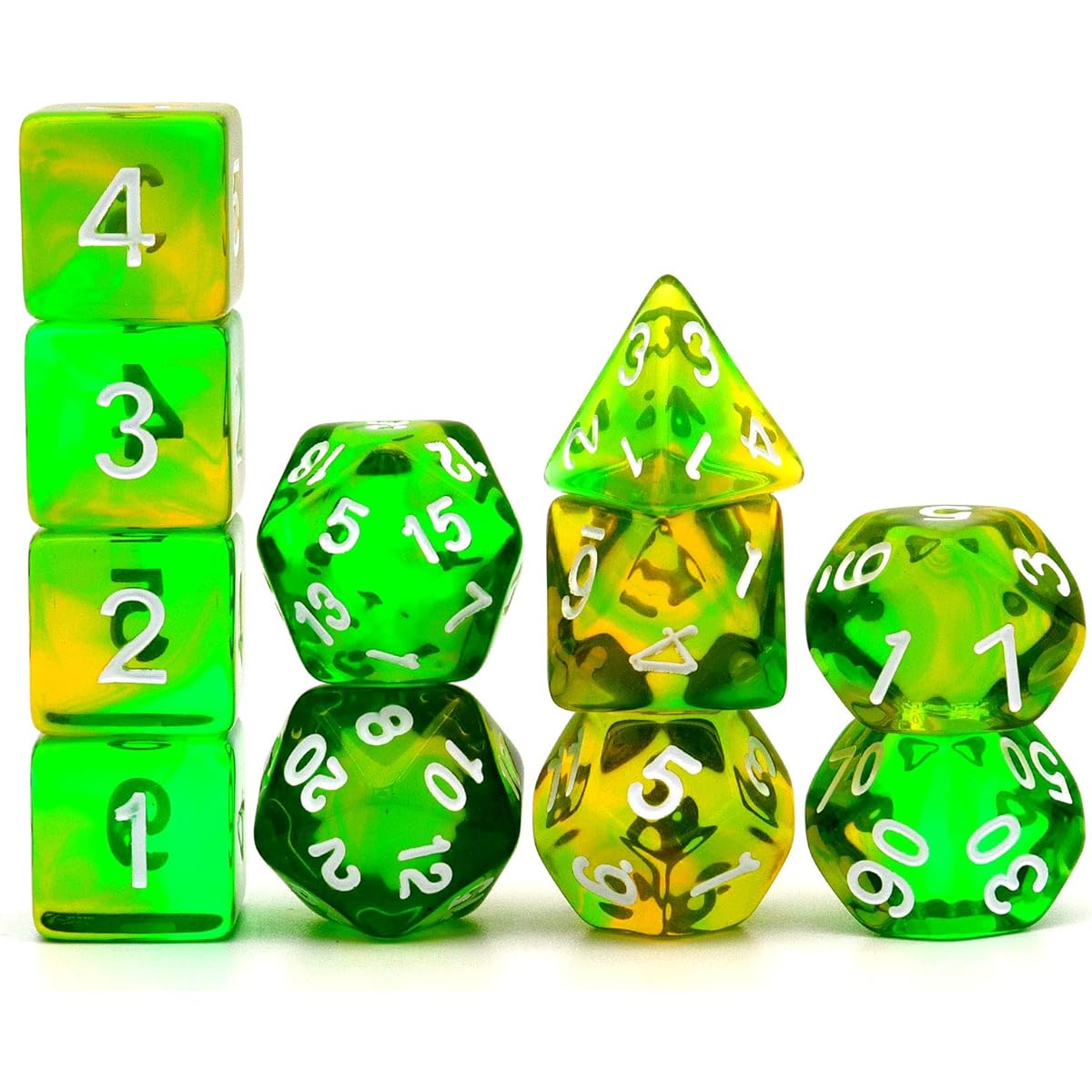 Haxtec DND Dice Set, Polyhedral D&D Dice for RPG, Translucent Yellow Green, 11 Pieces