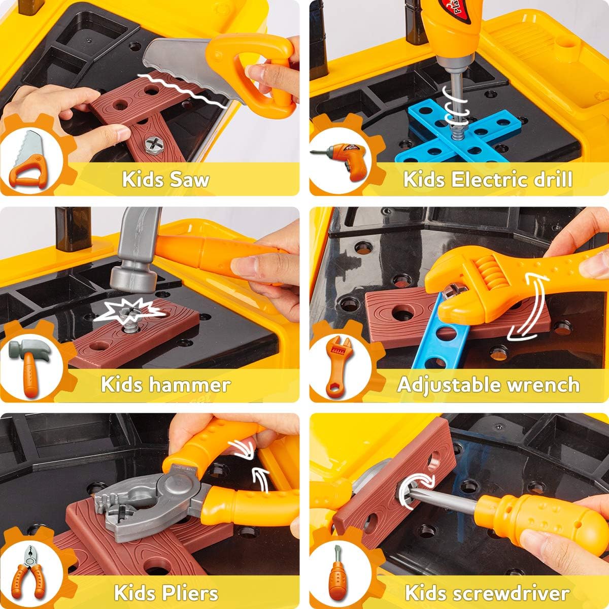 UNIH Kids Tool Bench with Electric Drill, Toddler Workbench Tool Set, Kids Pretend Play Learning Toy Tool Set, Indoor & Outdoor Toys, Gifts for 2 Year Old Boys