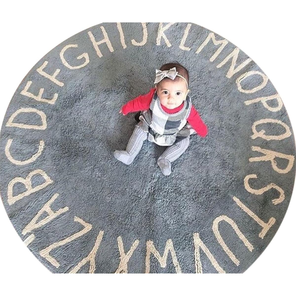 Burning Go Carpet Baby Mat Kids Play Mat ABC Alphabet Rug Mat Nordic Style Simple Round Floor Mat Velour Diaper Changing Mat Interior Monotone (Gray)