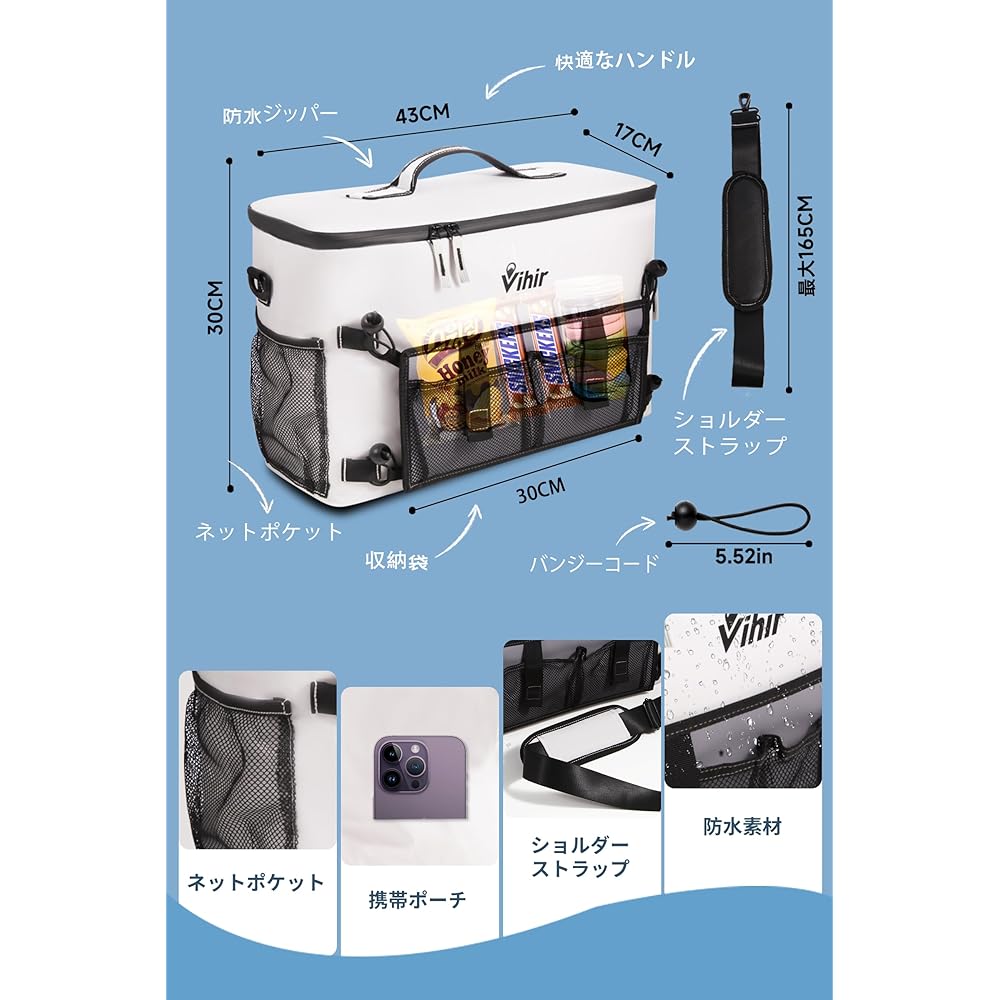 Vihir Cooler Box 23L Small Ice Box Cooler Bag Easy to Carry Waterproof Foldable Outdoor Camping Fishing BBQ Picnic