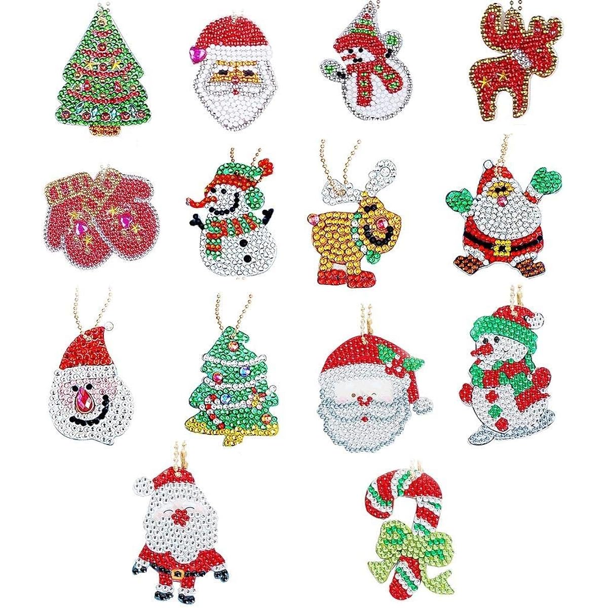OBANGONG Christmas DIY Diamond Keychain Christmas 5D DIY Painting Round Drill Keychain Christmas Crystal Rhinestone Art Craft Keychain (14pcs)