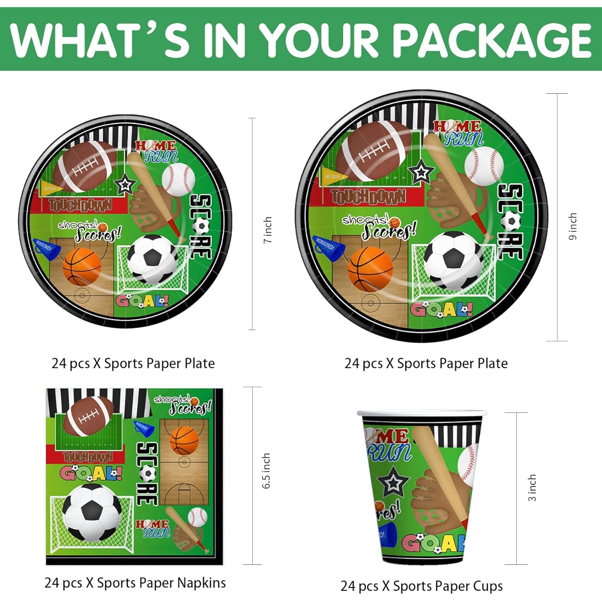 Xigejob Sports Theme Birthday Party Supplies Sports Party Decorations Plates Cups Napkins Background Balloon Arch Tablecloth Cutlery Soccer Basketball Baseball Football Theme Tableware | Serve 24