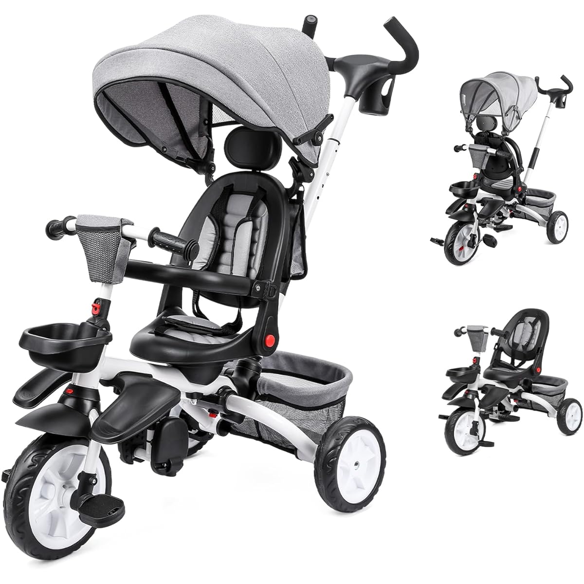 Thinkmax Children's Tricycle Stroller 5in1 Foldable Push Rod Riding Toy Ultra Light Vehicle Easy to Assemble 1-5 Years Old Baby Gift