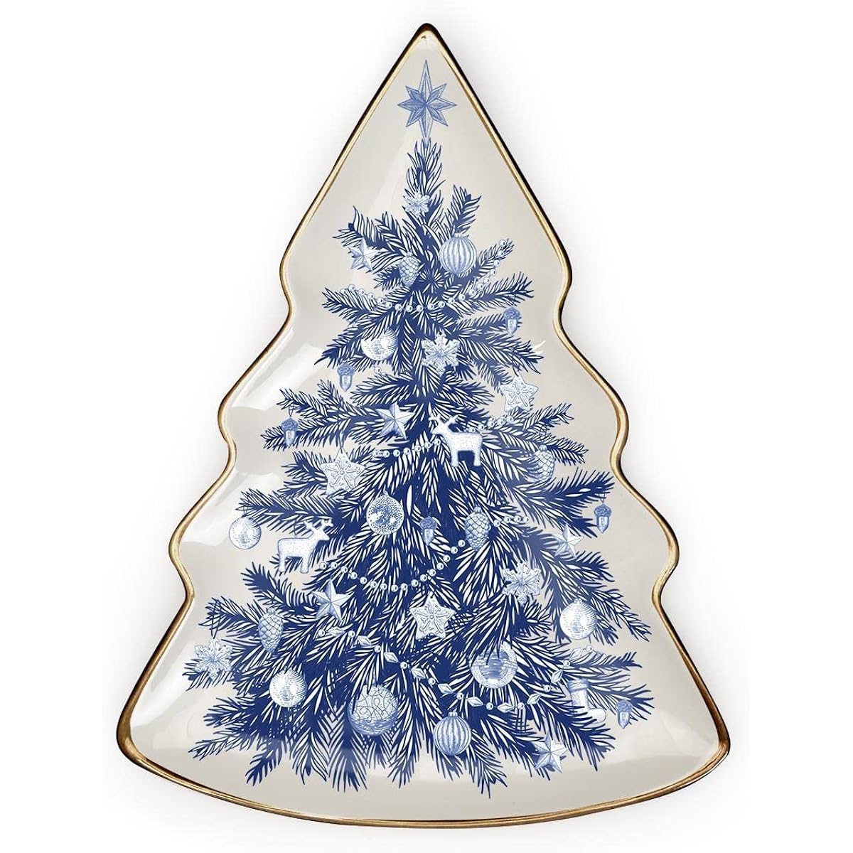 Two's Company Blue & White Christmas Tree Plate
