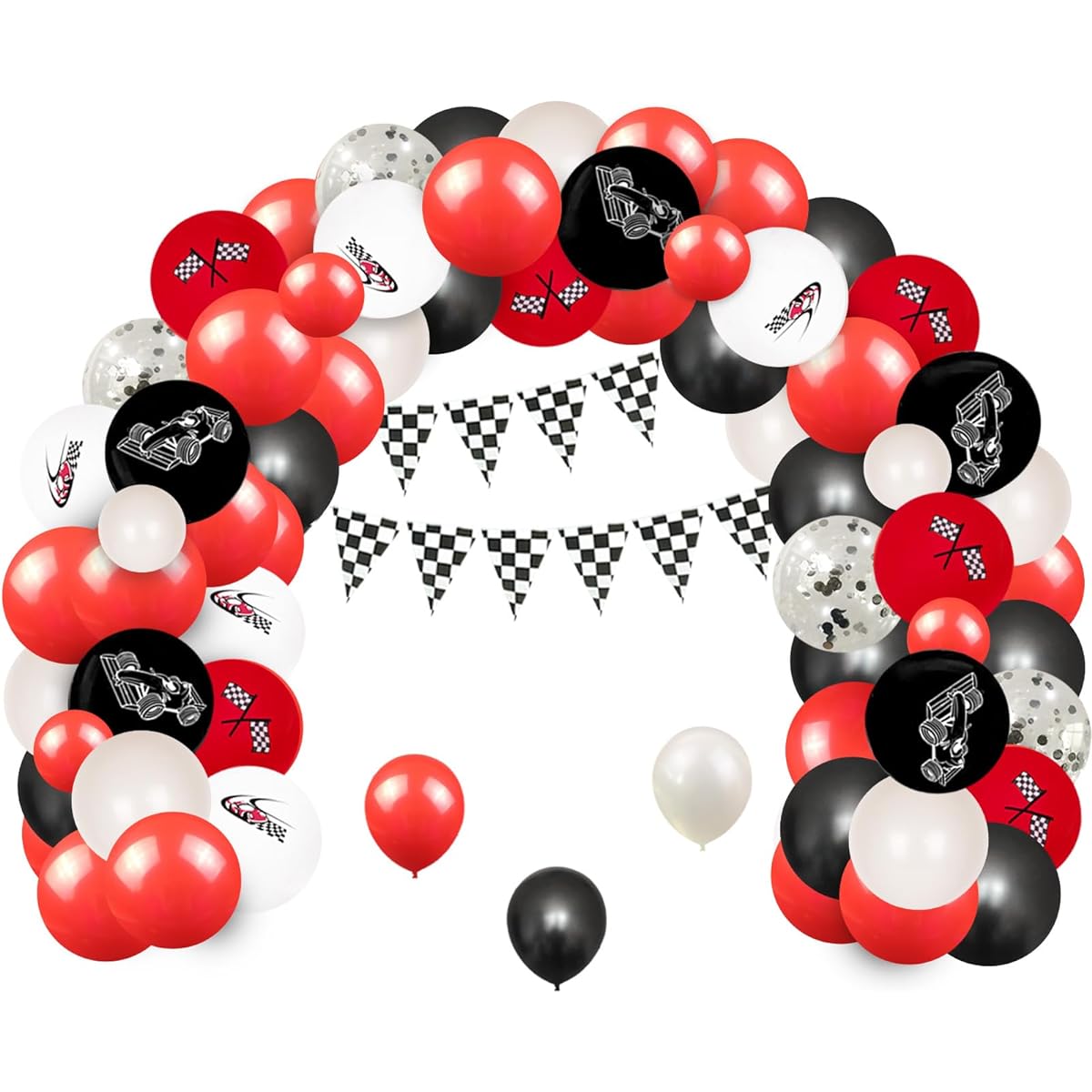 Racing Theme Birthday Decorations Race Car Party Decorations Checkered Flag Balloons Garland Kit Red and Black Race Car 1st 2nd Birthday Decorations Kit